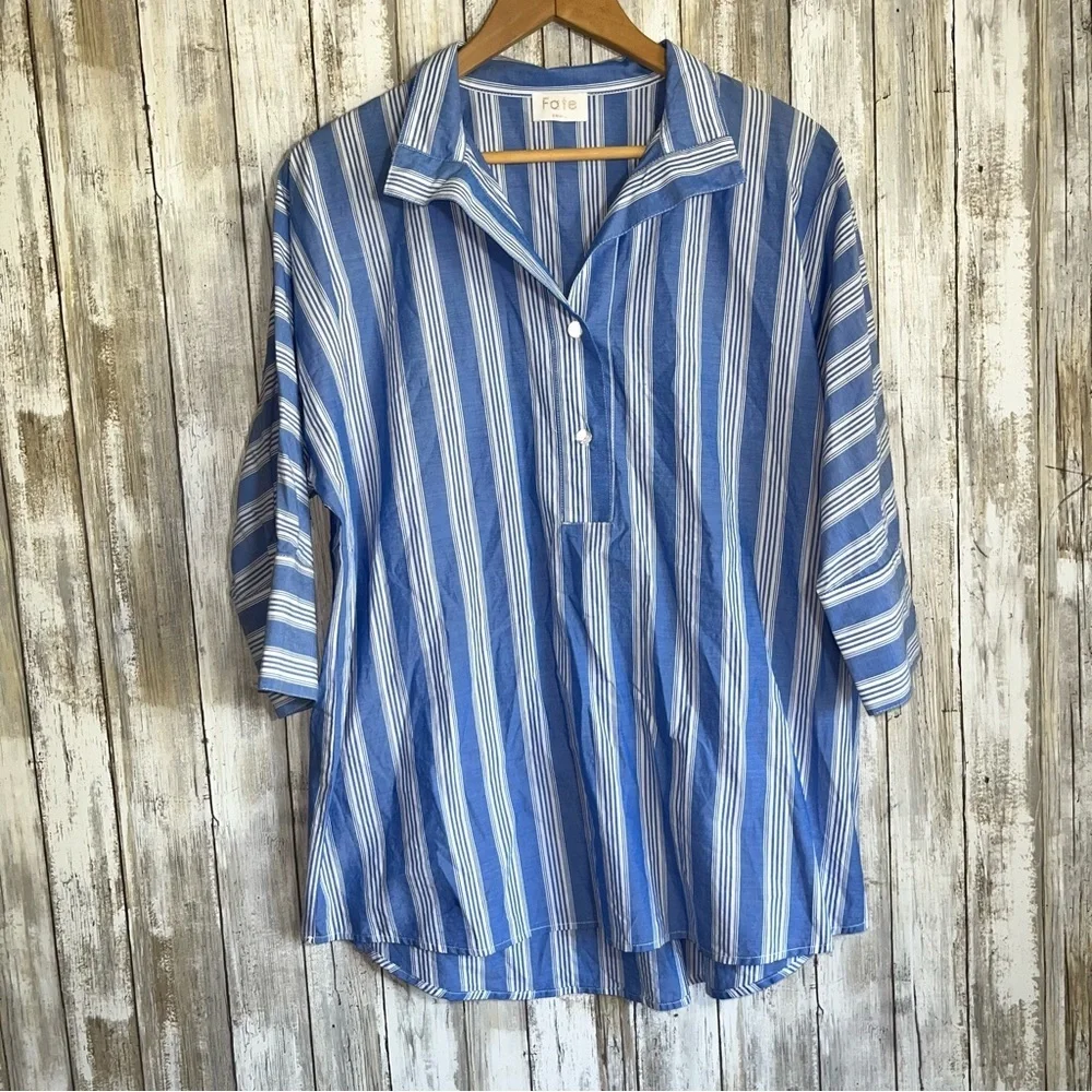 Fate Poplin Blue Stiped Oversized Blouse - Picture 2 of 7